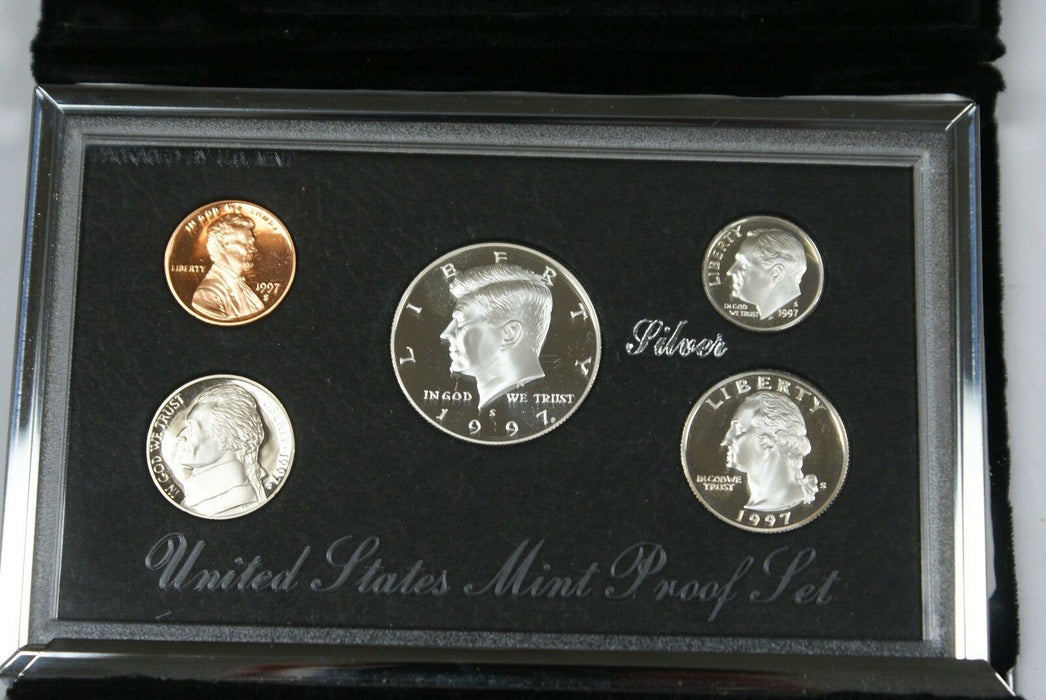 1997-S U.S. Mint Complete SILVER Premier Proof Set Gem Coins with Box and COA