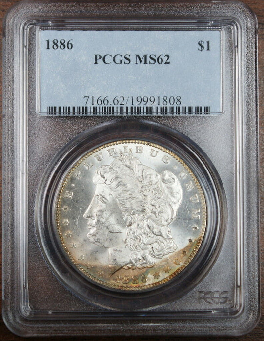 1886 Morgan Silver Dollar Coin, PCGS MS-62 Toned 2 DFT