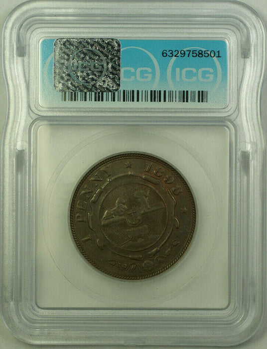 1898 South Africa Bronze Penny Coin ICG MS-64 Brown KM#2