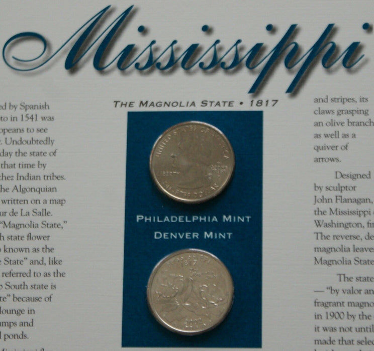 Mississippi 2002 P&D Quarter for Anniversery of Statehood Bonus Stamp