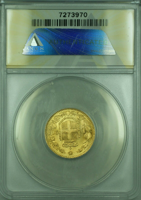 1881-R Italy 20 Lira Gold Coin ANACS MS-63 C