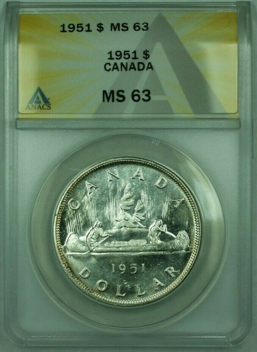 1951 Canada Dollar $1 Silver ANACS MS-63 (Undergraded)