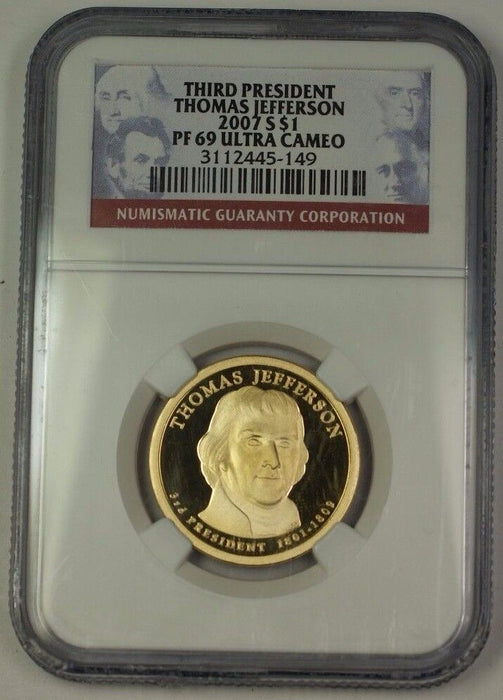 2007-S US Thomas Jefferson Presidential Dollar Coin $1 NGC PR-69 Ultra Cameo
