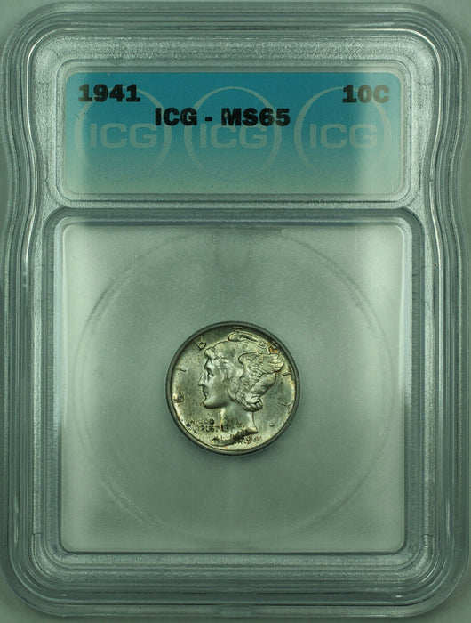 1941 Mercury Silver Dime 10c Coin ICG MS-65 Toned (O)