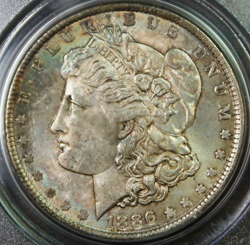 1886 Morgan Silver Dollar Coin, PCGS MS-64 Toned