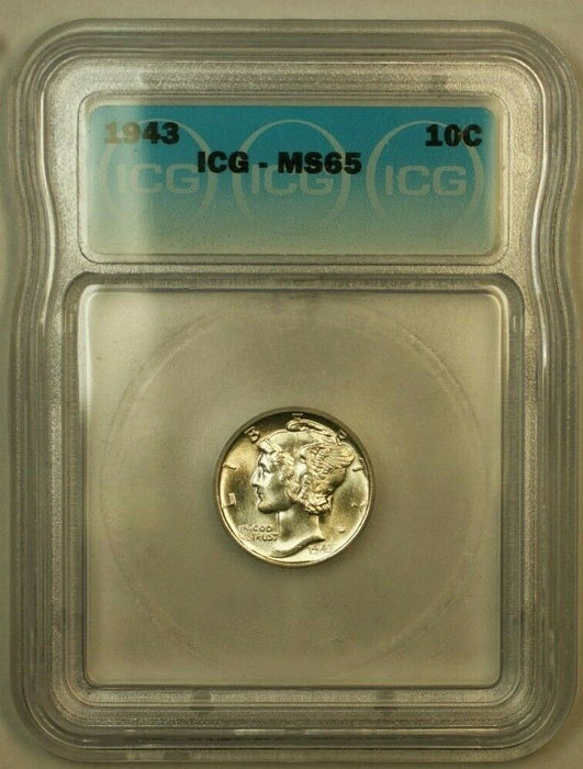 1943 Silver Mercury Dime 10c Coin ICG MS-65 (2A)