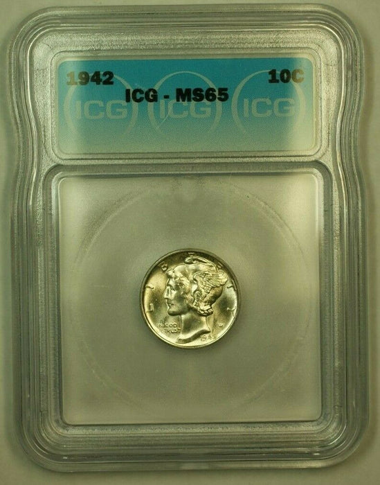 1942 Silver Mercury Dime 10c Coin ICG MS-65 M