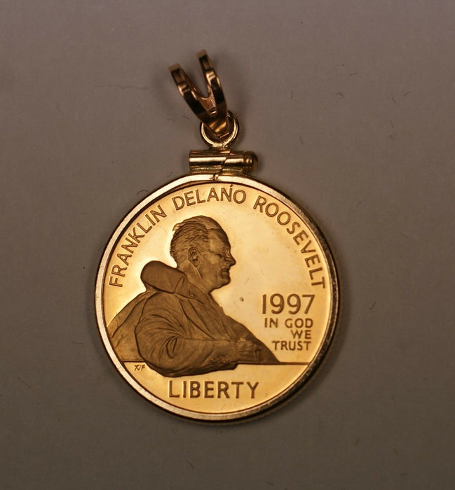 1997 Franklin Deleno Roosevelt FDR Bezel is 14k 9.7g  Proof Pendant Coin