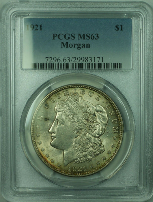 1921 Morgan Silver Dollar $1 Coin PCGS MS-63 Toned (36) TT