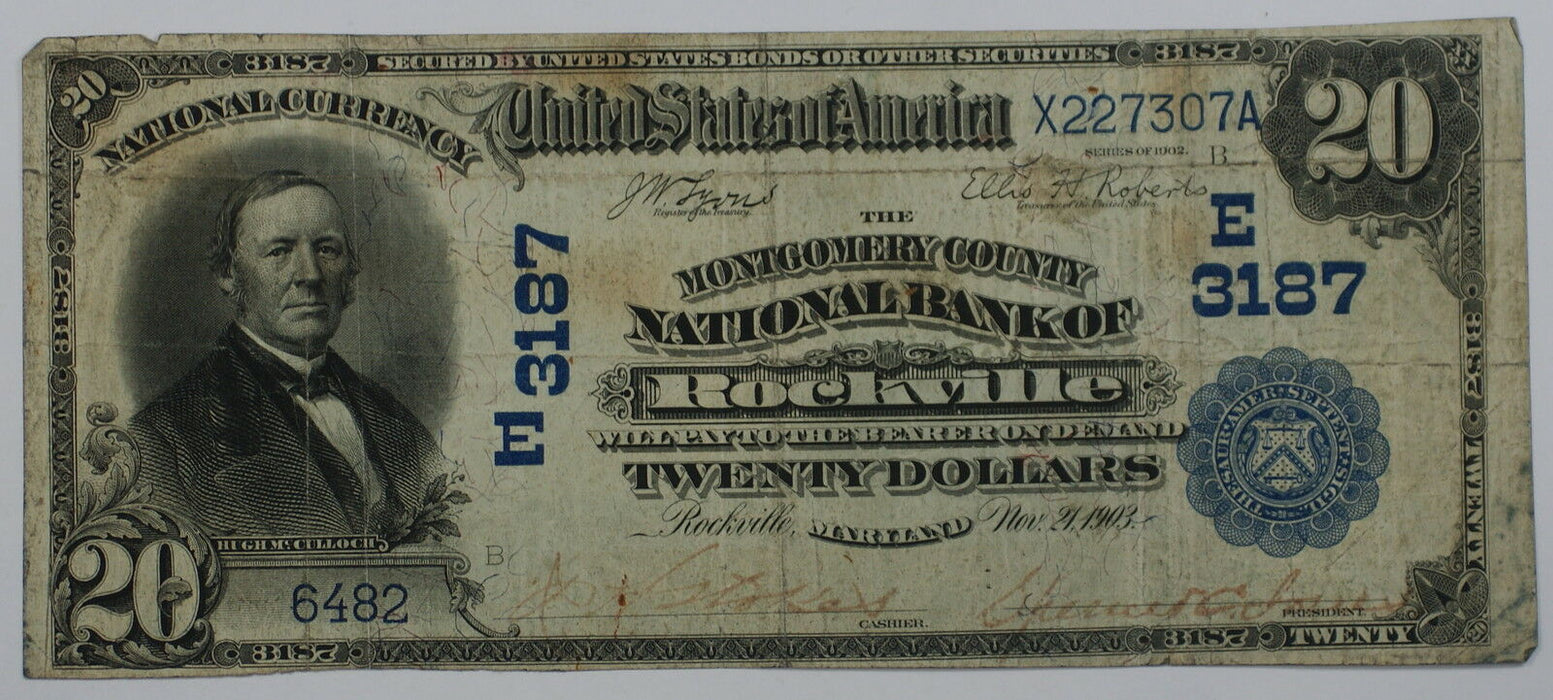 Series 1902 Dateback $20 National Banknote National Bank of Rockville MD Ch 3187