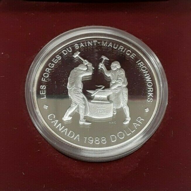 1988 Canada Proof Commemorative Silver Dollar Du St. Maurice Ironworks In Case