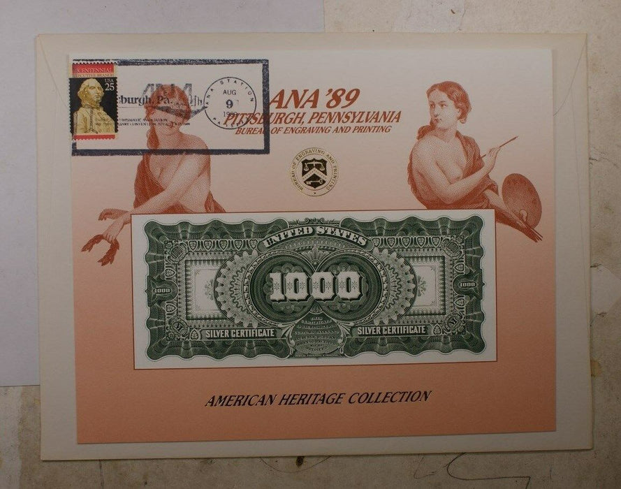 BEP souvenir Card B 129 ANA 1989 back 1891 $1000 SC show cancelled