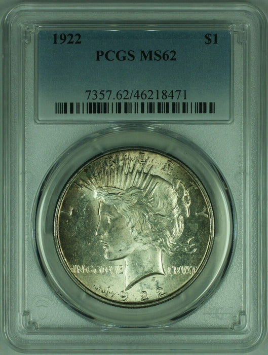 1922 Peace Silver Dollar S$1  PCGS MS-62 W/Light Toning  (25C)