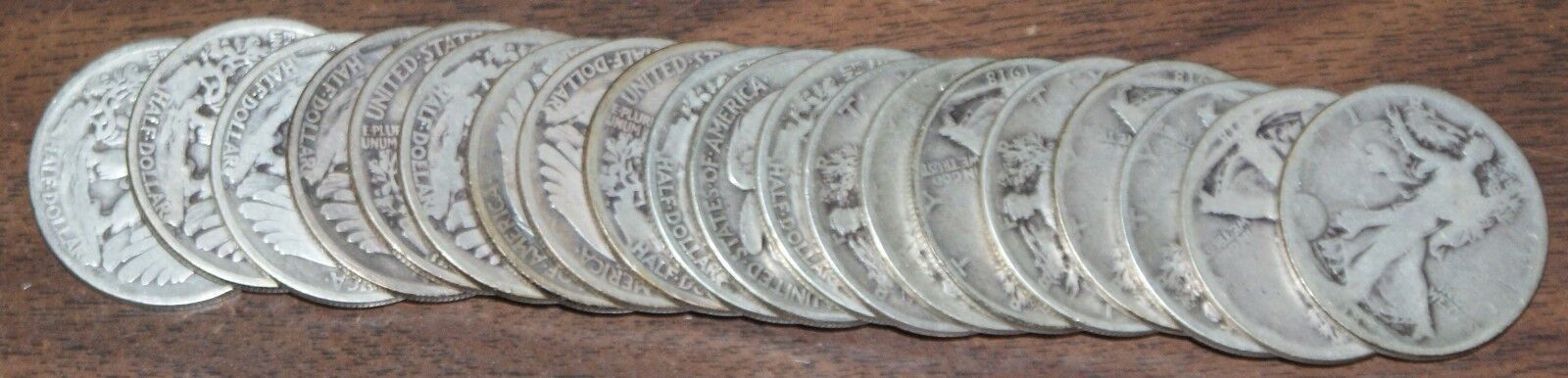 1920-D Walking Liberty Half Dollar 50c Roll 20 Circulated 90% Silver Coins Lot