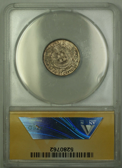 1915 Portugal 10 Centavos Silver Coin ANACS AU-58