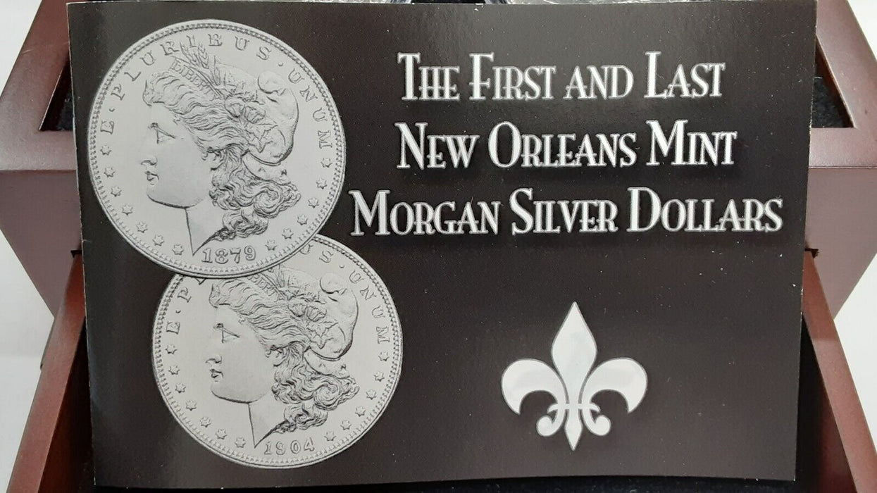 First & Last New Orleans Mint Morgan Silver Dollars UNC in Display Case