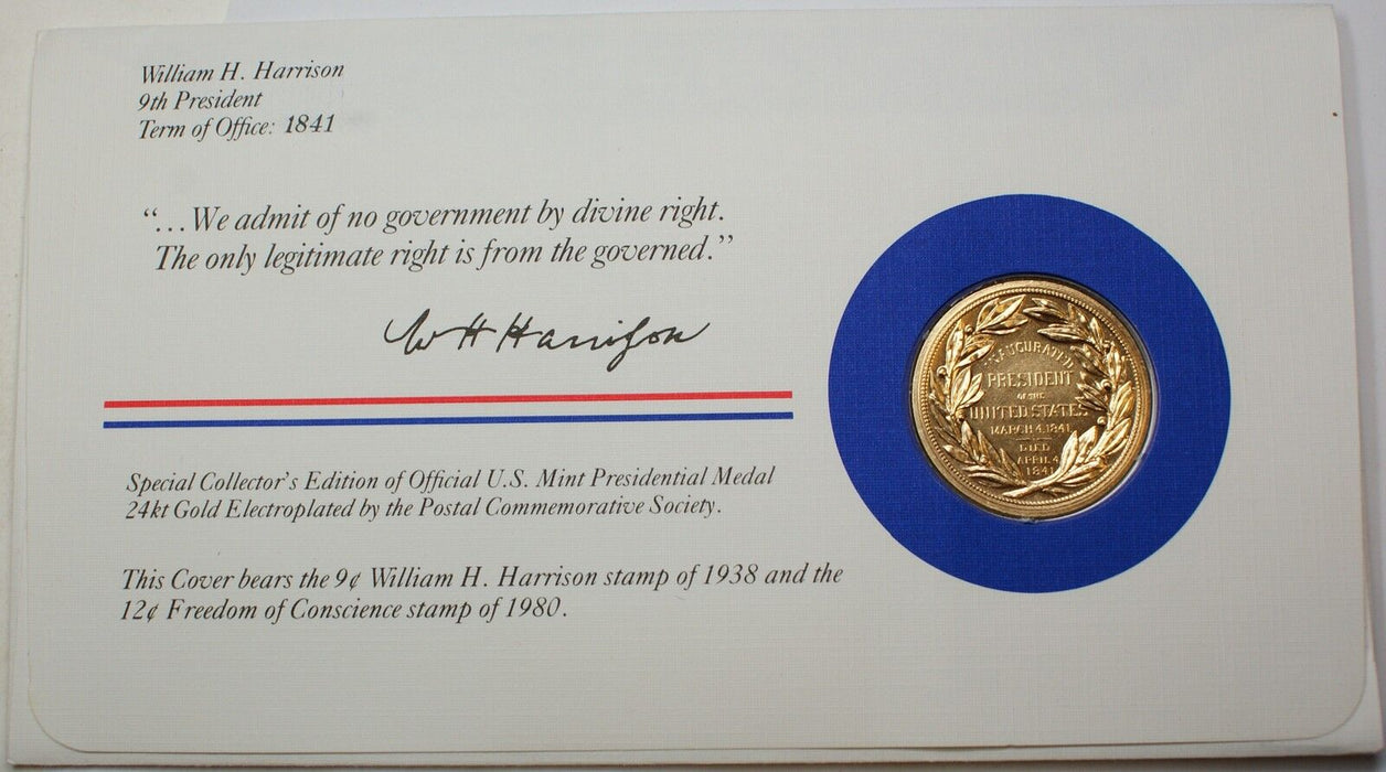 William Henry Harrison Presidential Medal, 24kt Gold Electroplated
