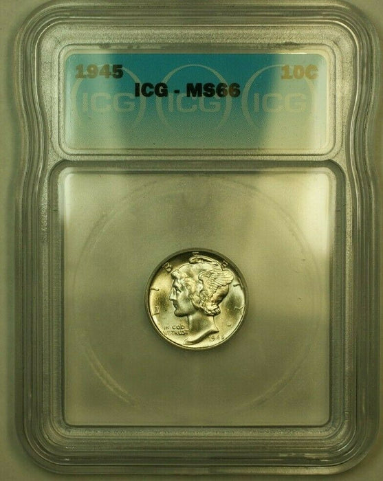 1945 Silver Mercury Dime 10c Coin ICG MS-66 C