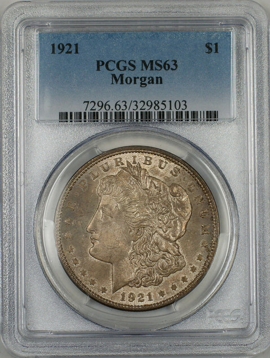 1921 Morgan Silver Dollar $1 Coin PCGS MS-63 Toned (Ta)