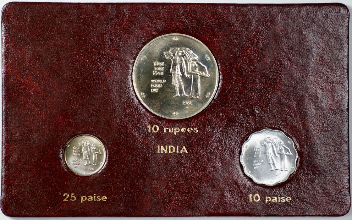 1981 FAO World Food Day October 16 Album Insert, India 10 & 25 paise, 10 rupees