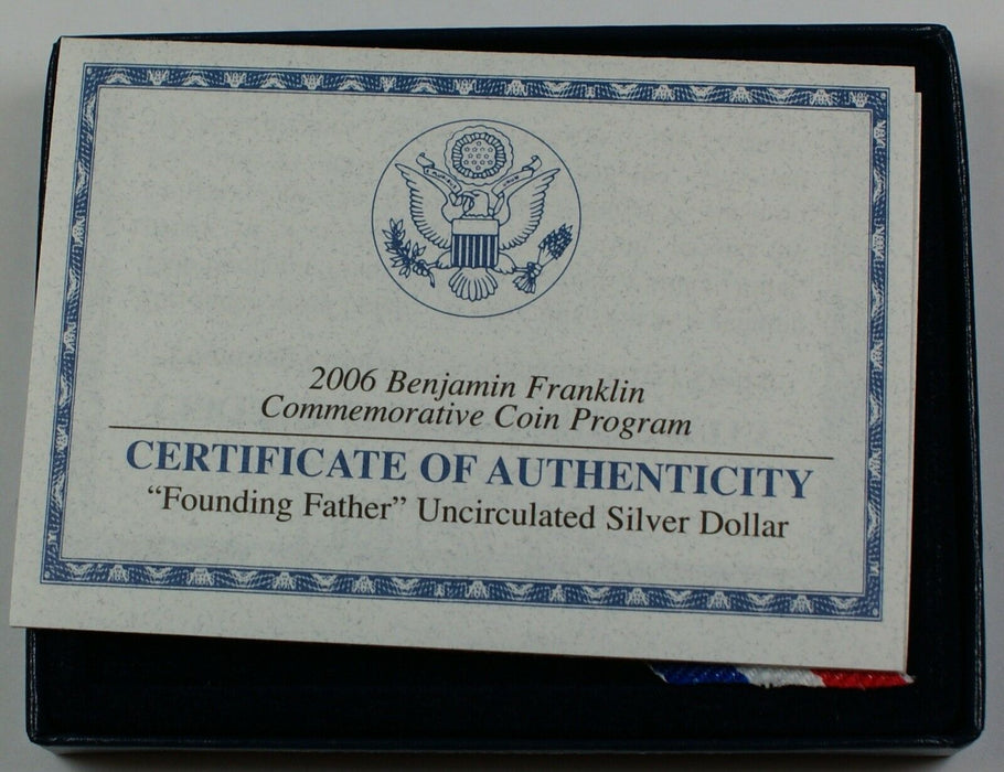 2006 Benjamin Franklin Founding Father UNC Silver Dollar W/ Mint Box & COA DGH