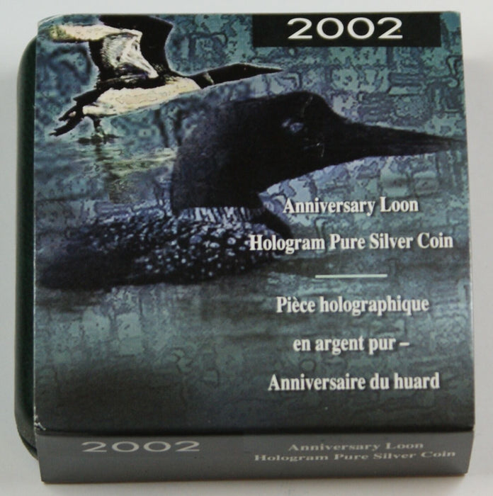 2002 Canada $5 Anniversary Loon Hologram 99.99% 1oz Silver Coin w/Box & COA