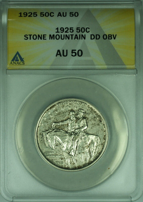 1925 Stone Mountain Commemorative Silver Half Dollar Dbl Die Obv  ANACS AU 50+