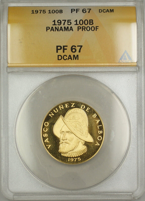 1975 Proof Panama 100B Balboas Gold Coin ANACS PF-67 DCAM