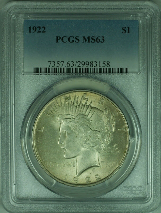 1922 Peace Silver Dollar $1 Coin PCGS MS-63 Better Coin Light Toning (34-M)