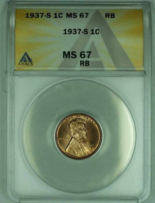 1937-S Lincoln Wheat Cent 1C Coin ANACS MS 67 RB (20)
