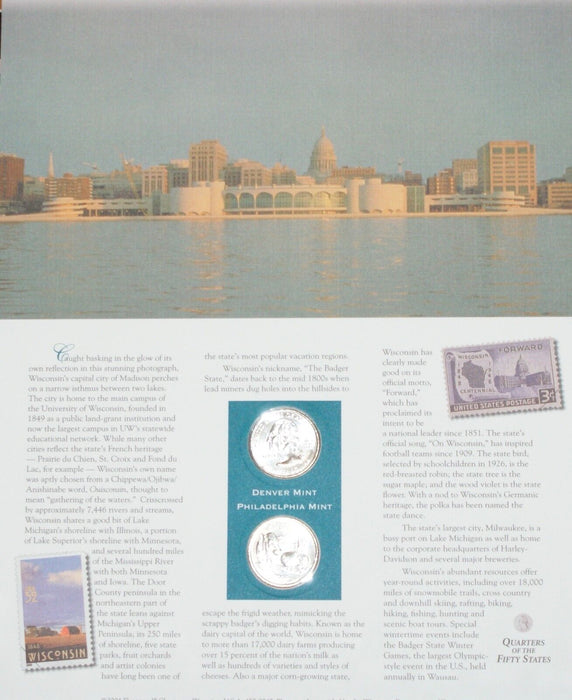 Wisconsin 2004 P&D Quarter for Anniversery of Statehood Bonus Stamp