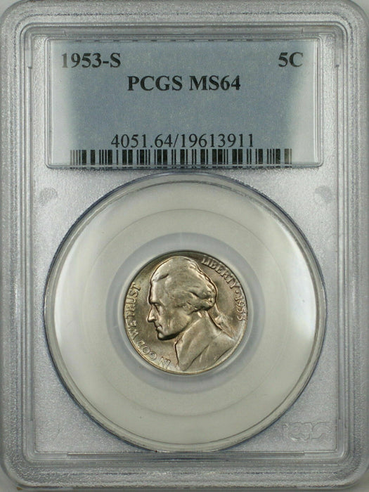 1953-S Jefferson Nickel 5c Coin PCGS MS-64 (1B)