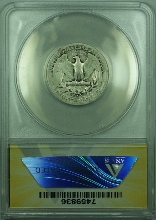 1943-S US Washington Silver Quarter Coin DDO Double Die ANACS VG-8 Dets-Clnd