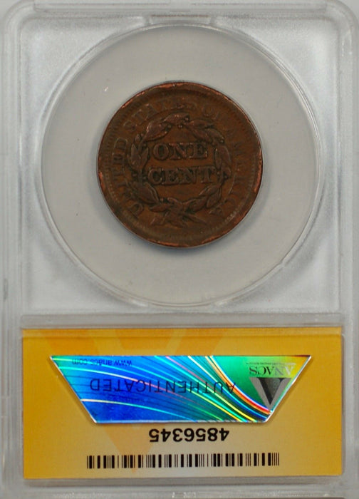 1852 Large Cent 1c Coin ANACS VF 30 Details Rim Bumps