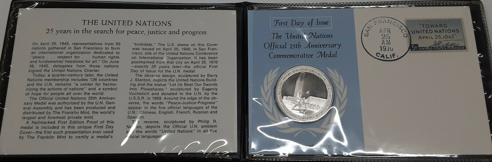 Franklin Mint United Nations 25th Ann Sterling Silver Medal