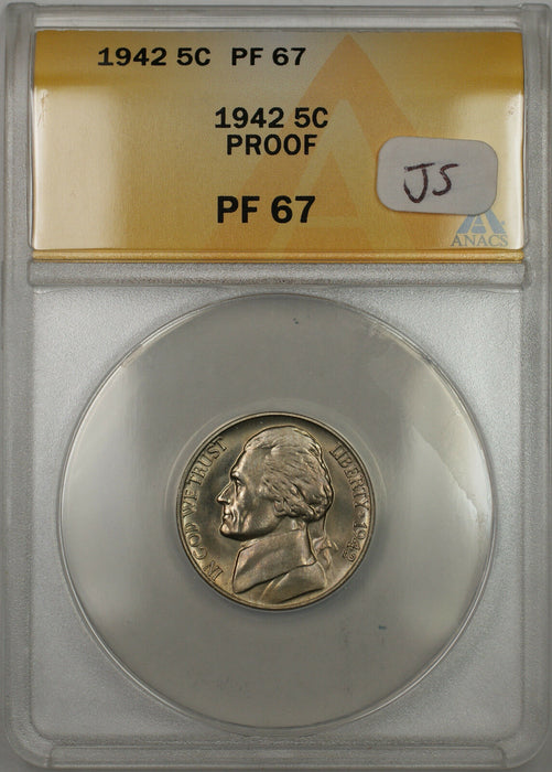 1942 Proof Jefferson Monticello Nickel 5C Coin ANACS PF-67 (JS)