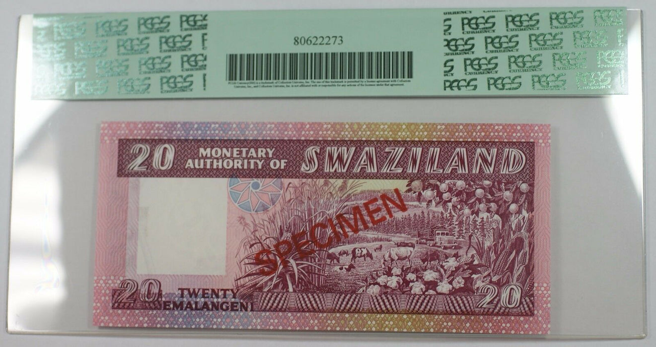 (1974) Swaziland 20 Emalangeni Specimen Note SCWPM# 5a-CS1 PCGS 66 PPQ Gem New