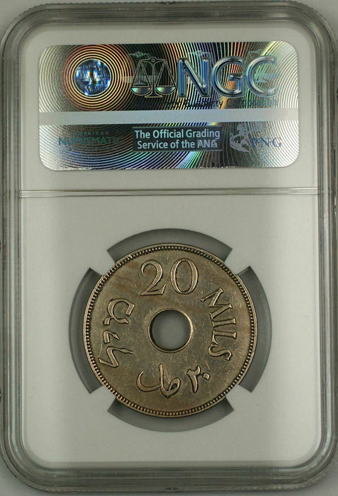 1935 Palestine 20M Twenty Mils Coin NGC AU Details Polished