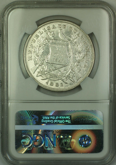 1882 AE Guatemala Silver Peso Coin NGC AU-55