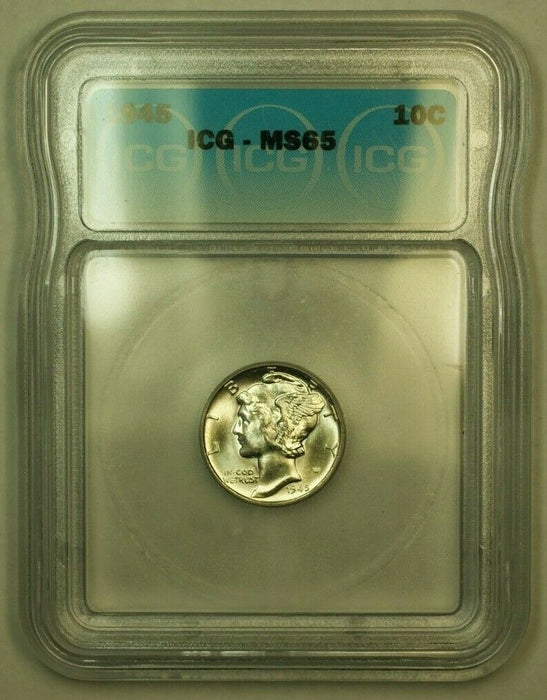 1945 Silver Mercury Dime 10c Coin ICG MS-65 FFF