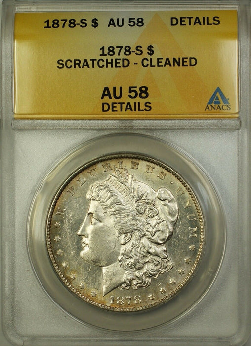 1878-S Morgan Silver Dollar $1 Coin ANACS AU-58 Details Scratched Cleaned (16)