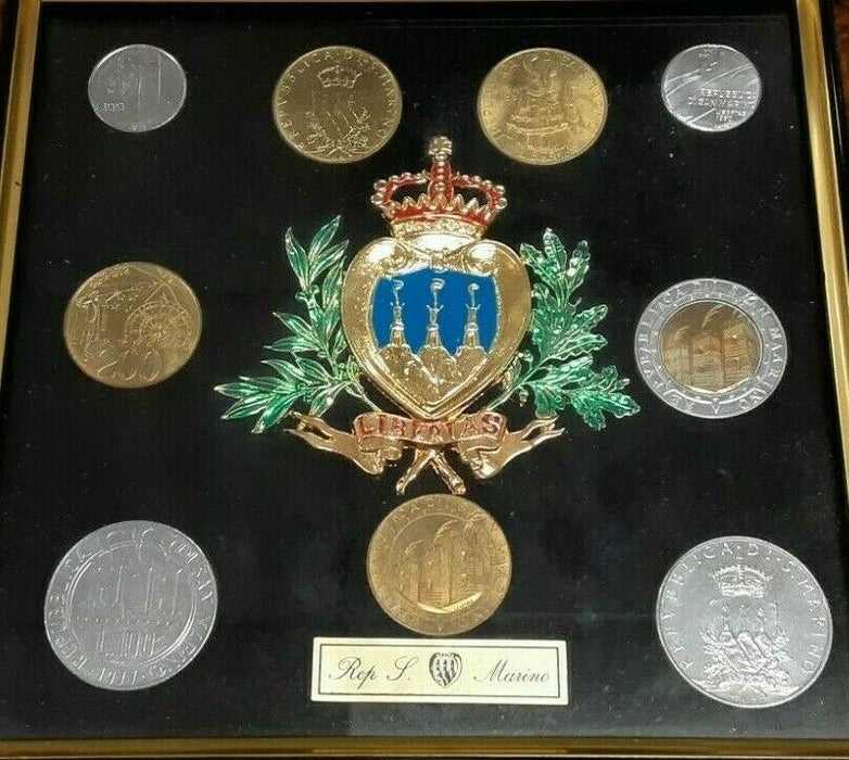 San Marino Mixed Date 9 Coin Set BU in Frame