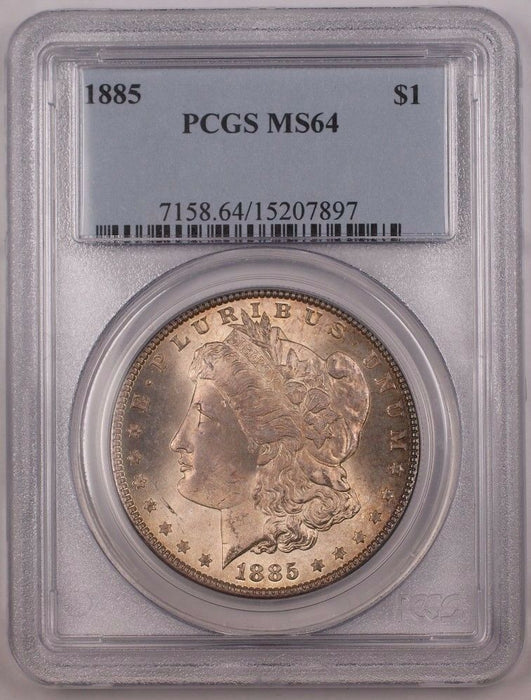 1885 US Morgan Silver Dollar Coin $1 PCGS MS-64 Toned BR4 A