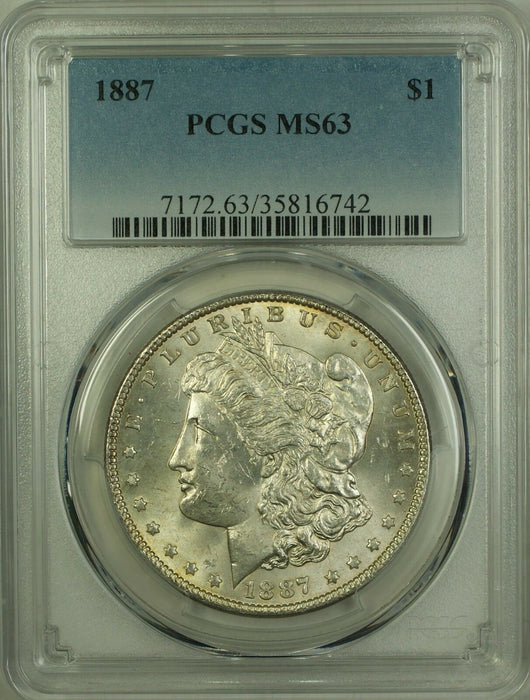 1887 Morgan Silver Dollar $1 Coin PCGS MS-63 (10A)
