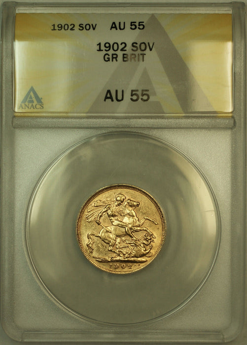 1902 Great Britain Gold Sovereign Coin ANACS AU-55