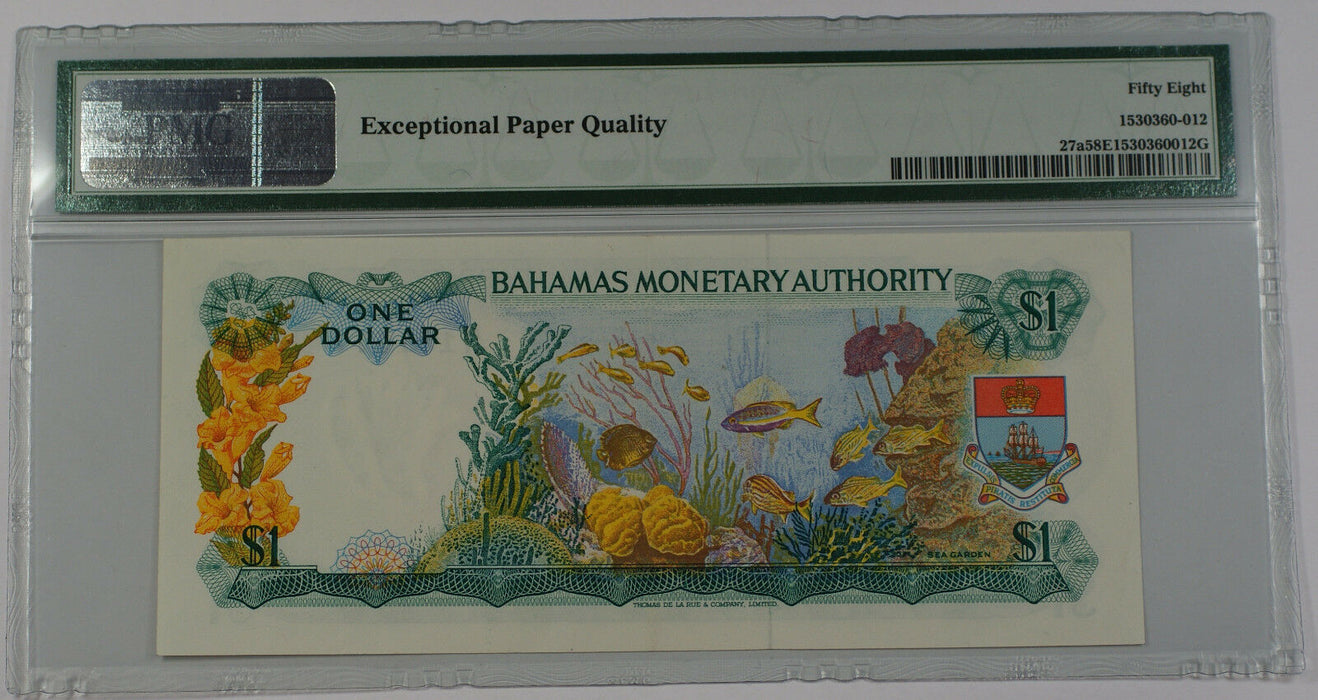 1968 Bahamas Monetary Authority 1 Dollar Note Pick#27a PMG 58 Choice Abt UNC EPQ