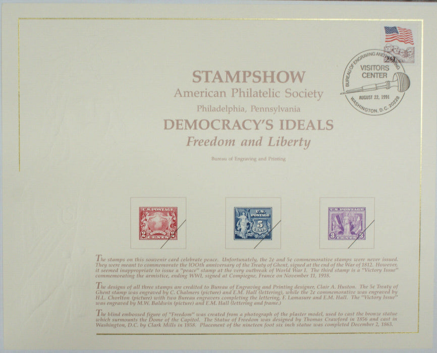 BEP Souvenir Card B 151 1991 Stampshow 1919 Three WWI Victory Stamps Canceled