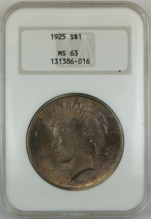 1925 Peace Silver Dollar Coin, NGC MS-63, ***HEAVILY TONED***
