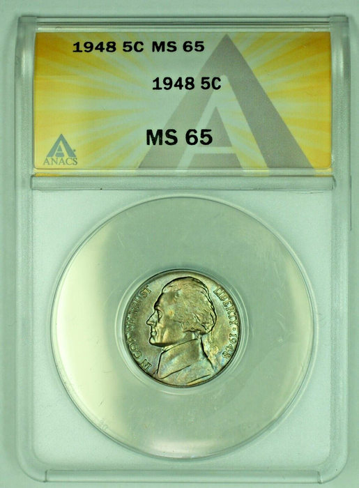 1948 Jefferson Nickel Toned 5C ANACS MS 65 (51)