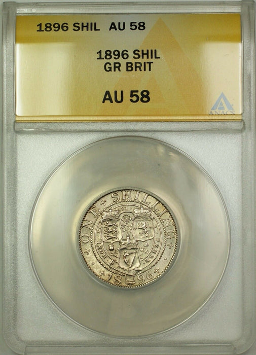 1896 Great Britain 1S Shilling Silver Coin ANACS AU-58